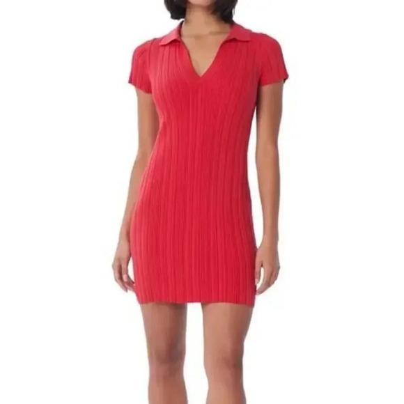 Lita by Ciara Red Ribbed Polo Mini Bodycon Dress M - Picture 1 of 5